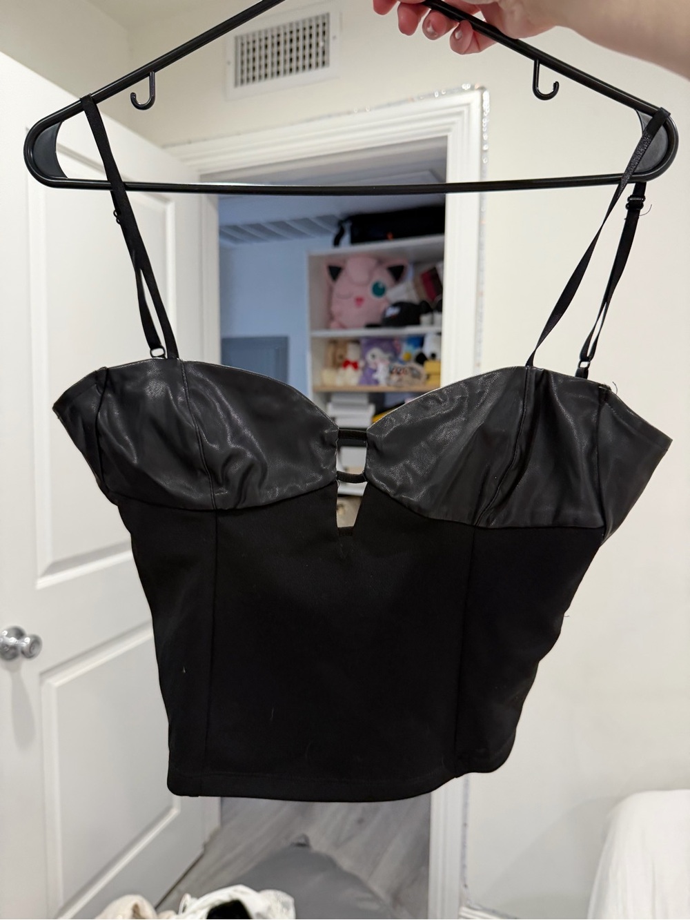 Zara Black Faux Leather Bustier Crop Top with Adjustable Straps